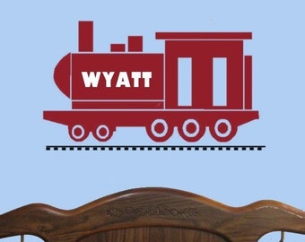 Train Vinyl Wall Decal Personalized name monogram Boys Bedroom Wall Decor Kids Playroom Toybox sticker decal Locomotive Engine and tracks