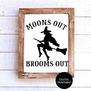 Halloween Witch Sign Digital Download Printable, Witch Flying on Broom ...