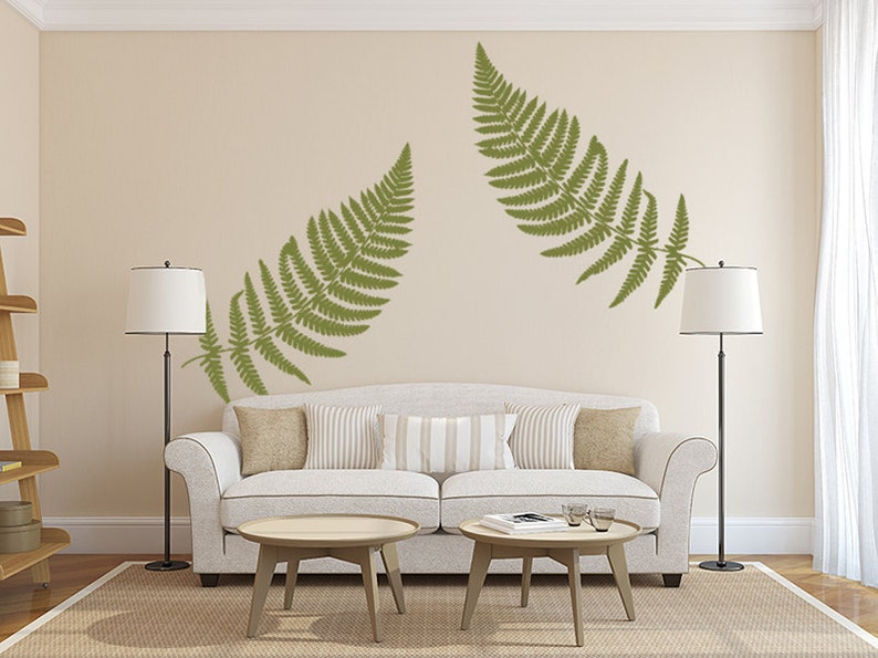 Fern Wall Decal, Large Leaf Decals, Vinyl Wall Decal Leaves, Jungle safari Decal for furniture, Earthy Fern Sticker, Home office Wall Art image 2