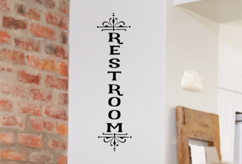 Restroom Vinyl Decal Bathroom Wall Decal Vertical Vinyl Etsy