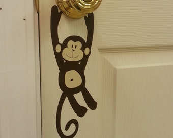 Kids Safari Jungle Wall Decal Decor, Hanging Monkey Vinyl Decal, Kids Bedroom Door Decal, Doorknob Decor, Light switch sticker, Boho Nursery