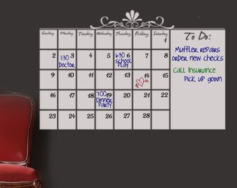 White Dry Erase Wall Calendar Vinyl Decal, Memo Board Wall Sticker, office decor, 24" Tall X 48" Long, Large Wall Stickers, Vinyl