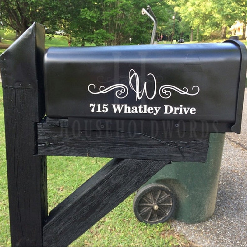 Mailbox Monogram Vinyl Decal, Street Address Decal, Family Name Mailbox initial Decals, Custom Mailbox Vinyl Decal, Pretty Swirl Name decal image 5