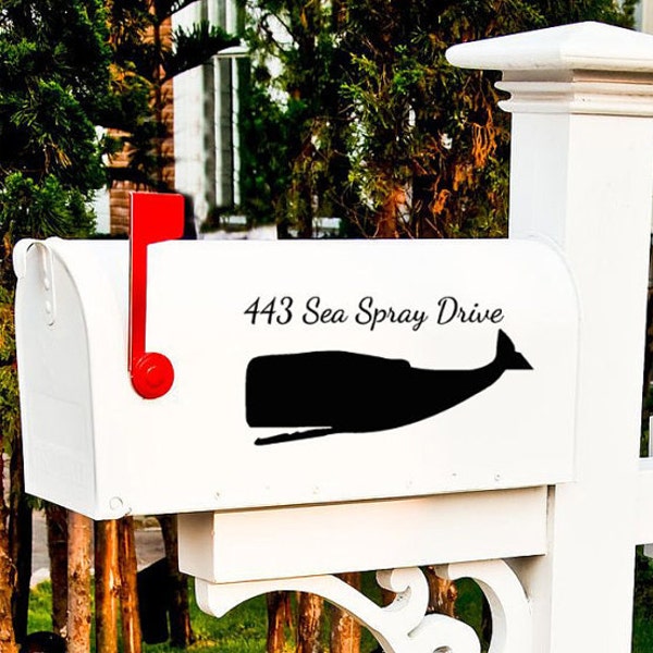 Custom whale mailbox decals, Beach home address stickers, coastal outdoor vinyl decals, personalized mail box set, beachy vacation home