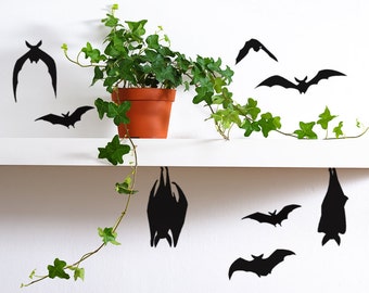 Black Bats Halloween Decor, Vinyl Bat Decals for glass, mirror, doors, walls, pumpkins, ceilings creepy halloween decor, goth decals