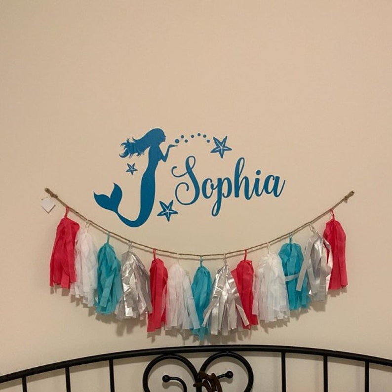 Mermaid Wall Decal, Mermaid Decal, Mermaid Decor, Mermaid Monogram Name Decal, Kids Bedroom Wall Decor, personalized gifts image 3