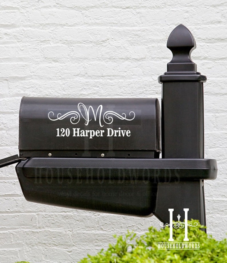 Mailbox Monogram Vinyl Decal, Street Address Decal, Family Name Mailbox initial Decals, Custom Mailbox Vinyl Decal, Pretty Swirl Name decal image 8