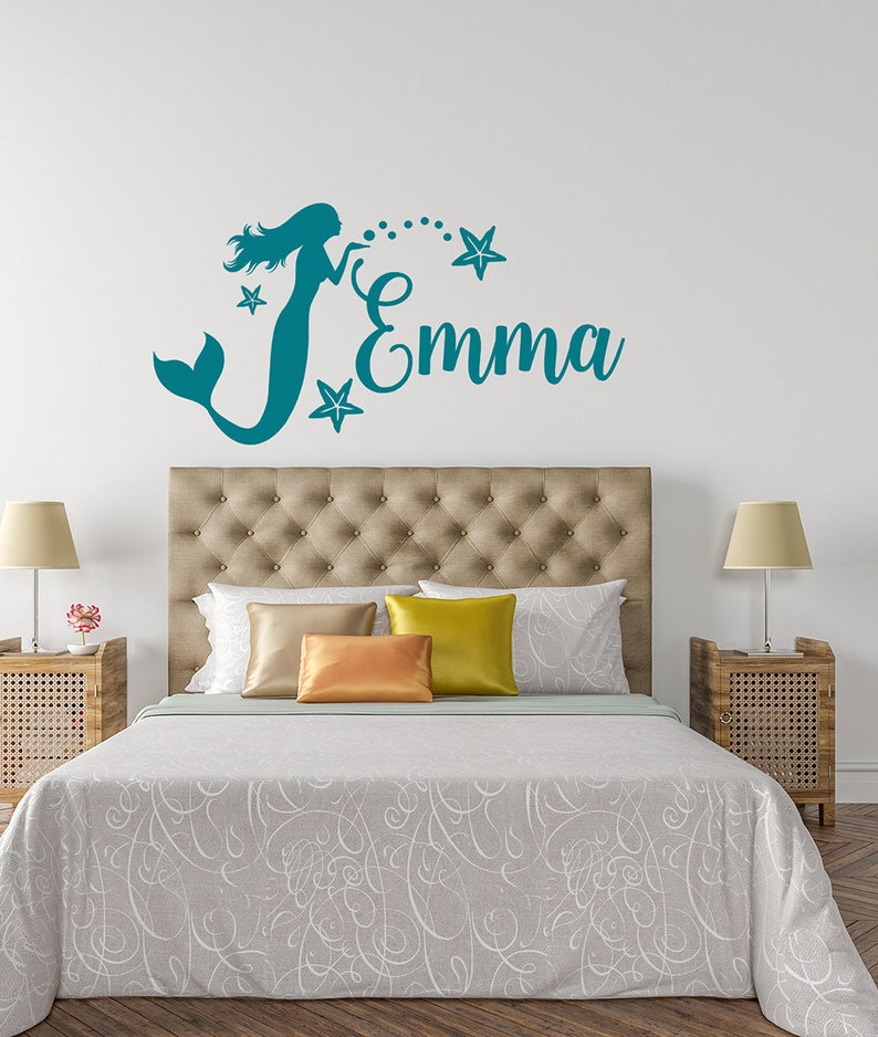 Mermaid Wall Decal, Mermaid Decal, Mermaid Decor, Mermaid Monogram Name Decal, Kids Bedroom Wall Decor, personalized gifts image 1