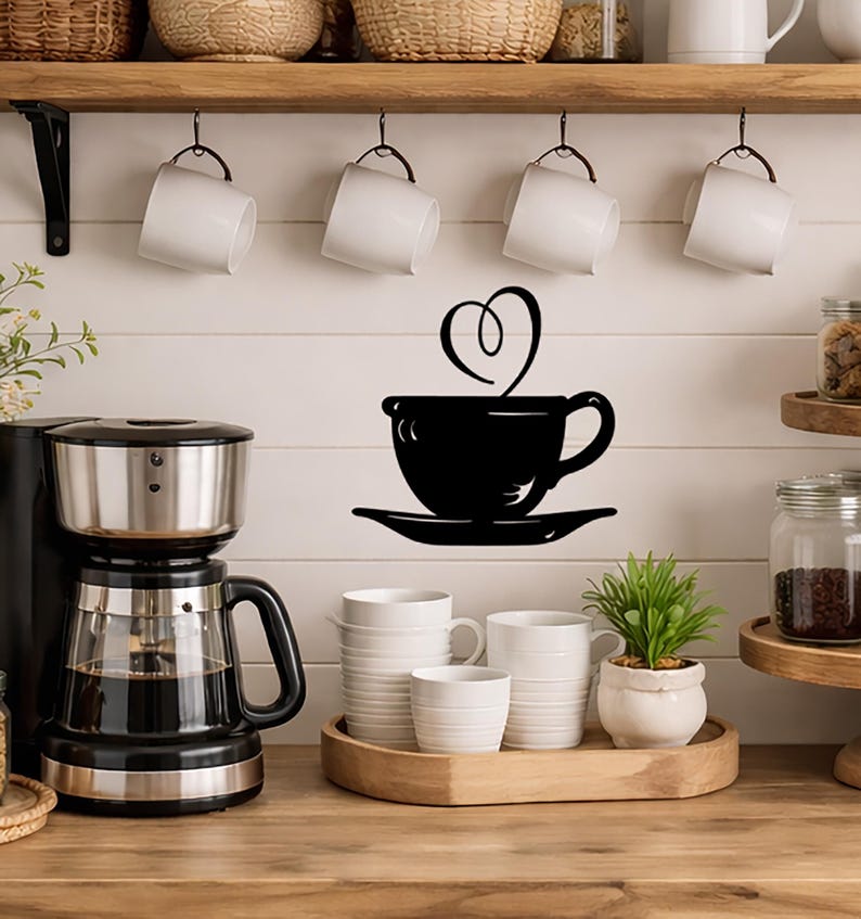 Heart Steam Coffee Cup Vinyl Decal, Kitchen Bar Sticker, Coffee Lover Decor image 1