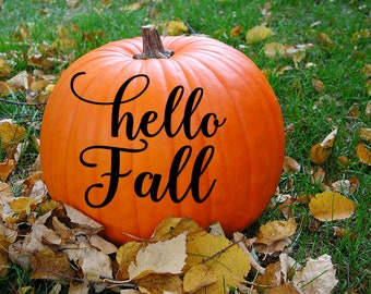 Hello Door Decal, Hello Fall outdoor Decorations, Hello Fall Decal, Autumn Decor, Fall Decor for home or office, Pumpkin vinyl decal sign