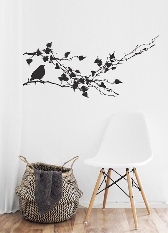 Modern Wall Decal, Nature wall decor, Bird Tree Branch Vinyl Decal silhouette, Glass Door Decal, Business Office Wall Art Sticker, Garden
