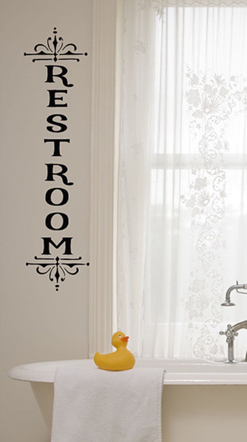 Restroom Vinyl Decal Bathroom Wall Decal Vertical Vinyl Etsy