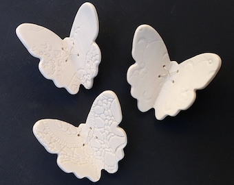 3 Porcelain ceramic sculptures 3D butterfly wall art Vintage lace texture Sterling silver Wall decor UK shop wall art bathroom decoration