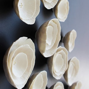 Abstract wall art Flora Original 3D artwork Set of 12 ceramic porcelain handcrafted sculptures Rose flower Modern Japandi READY TO SHIP