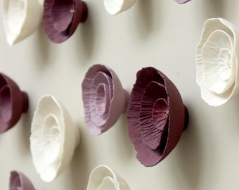 Floralia -  Ceramic wall art sculpture in deep blackberry burgundy, lilac and natural white porcelain
