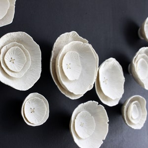 Abstract wall art Original 3D artwork Set of 12 ceramic porcelain handcrafted sculptures Rose flower Modern Japandi minimalist floral image 2