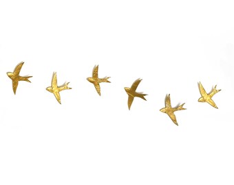 Ceramic wall art 6 golden porcelain swallows Metallic gold finish birds Wall sculpture Home decor Fine art gift