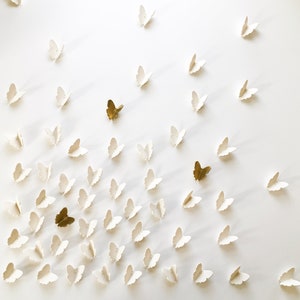 Extra large wall art 3D Butterfly Set of 55 Original white porcelain gold ceramic butterflies sculpture with metal wire 52 white 3 gold image 2
