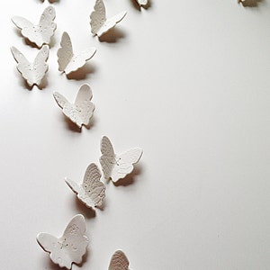 Large Wall art 15 Porcelain 3D Butterflies White Butterfly & Sterling Silver, Copper or Gold colour Brass Decor Bathroom Living Room Bedroom image 4