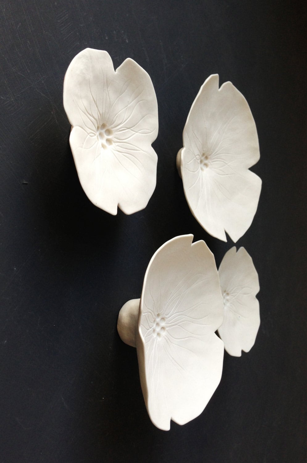 Wall Art Six Porcelain Wall Sculpture Flowers White Ceramic Etsy