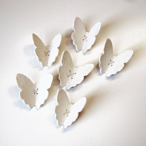3D butterfly ceramic wall art Textured wall sculpture 6 Original white porcelain ceramic and sterling silver sculptures Wall hanging image 2
