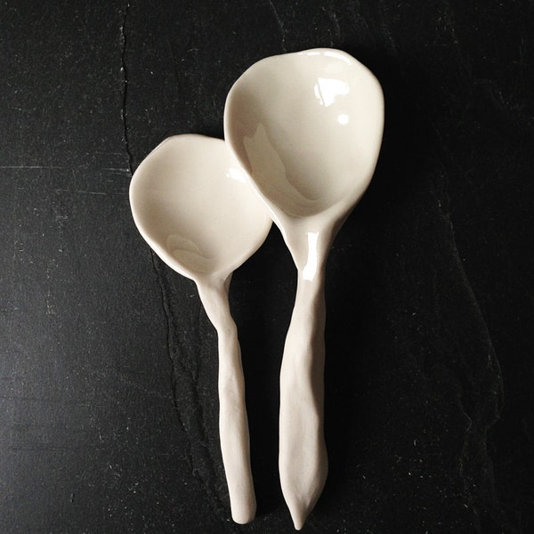 Two Spoons - White Porcelain Art Objects - Sculpture, Home Decor, Engagement, Wedding or Romantic Gift, Decorative or Functional Artwork