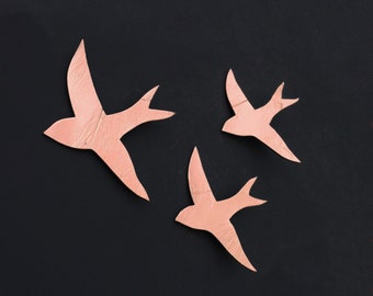 Copper ceramic wall art Modern wall sculpture Metallic birds 3 Swallows Decorative art tiles Wall hanging art objects Housewarming gift