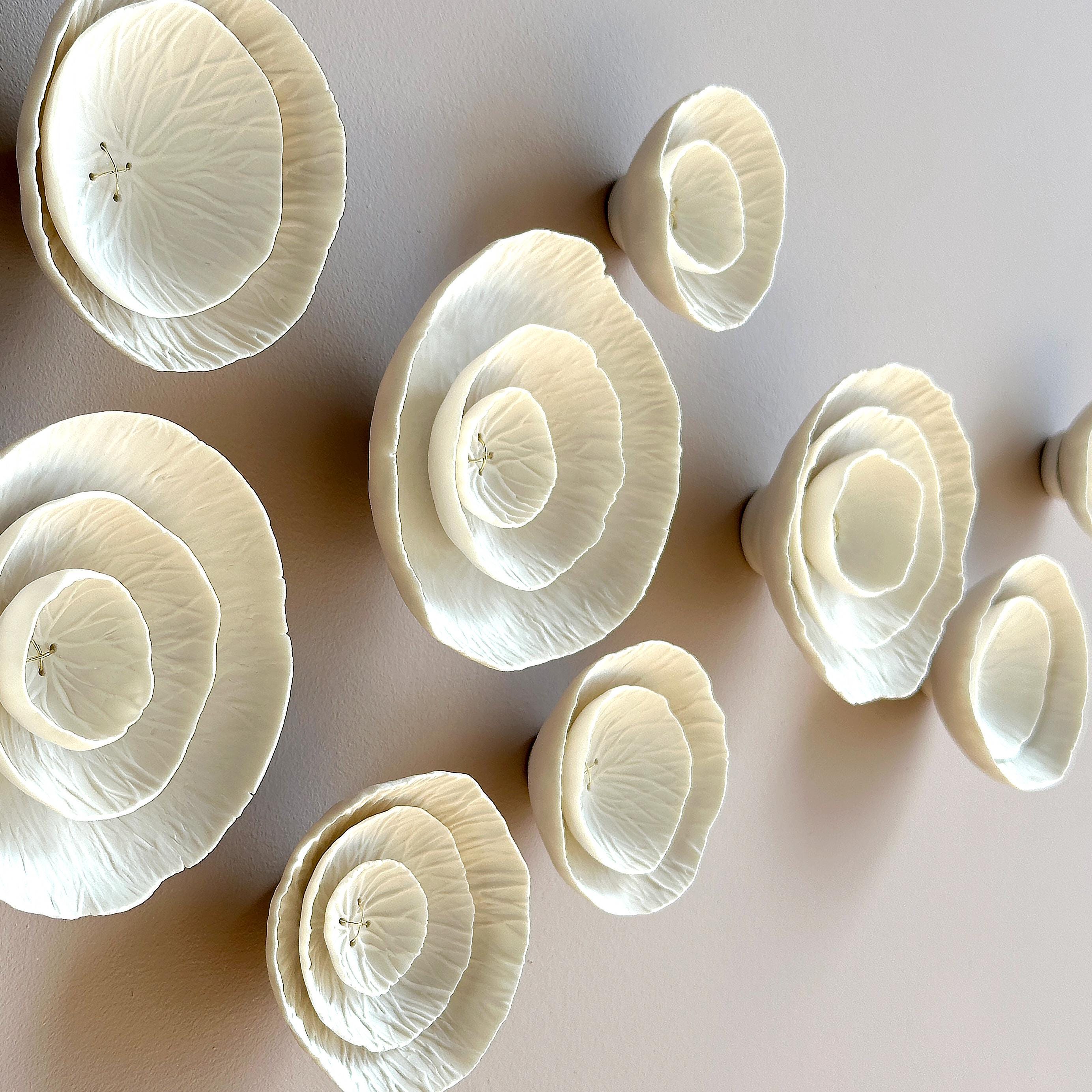 Porcelain Flower Wall Art: Flora 3D Abstract Ceramic Rose Sculpture Set ...
