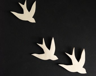 Together - Porcelain swallows wall sculpture art Bathroom Art Bathroom decor Modern decorative ceramic wall decor Set of three birds