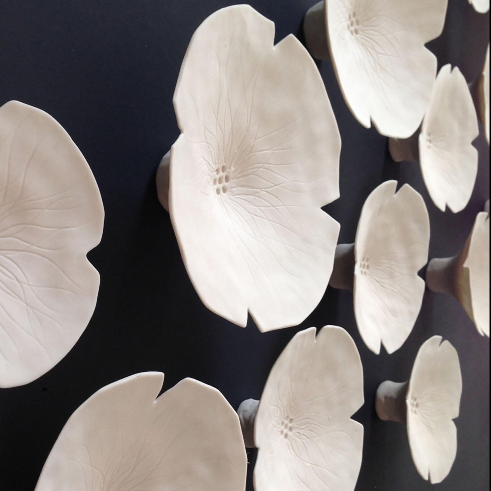 Extra Large Ceramic Flower Wall Art – 3D Porcelain Sculpture, Set of 12 ...
