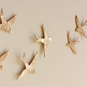 Original Artwork 7 Gold Porcelain Metallic Wall Art Swallows Birds Wall Sculpture Ceramic Moroccan