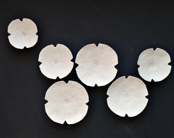 Wall art Six porcelain wall sculpture flowers White ceramic artwork pottery Bathroom living room bedroom art Home decor READY TO SHIP