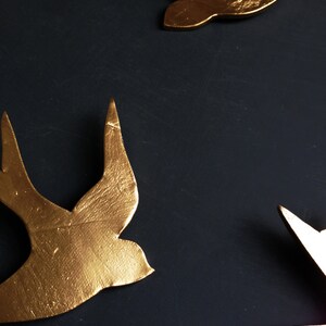 We fly together Gold porcelain wall art swallows Modern ceramic gold bird wall sculpture Bathroom kitchen bedroom home art Wall hanging image 2