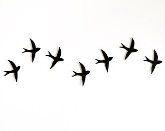 Ceramic wall art 7 black porcelain swallows Wall sculptures Handmade feather texture Bedroom bathroom living room hallway entryway artwork