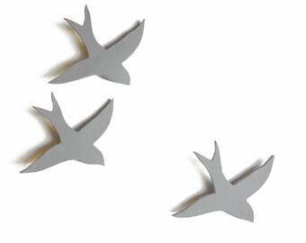 We Three Together Ceramic wall art 3D Acrylic painting Three swallows Modern Mid gray Soft pale grey birds living room kitchen bathroom