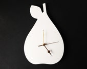 Wall clock Large white pear Gold hands Modern kitchen clock Wall decor for living room or hallway