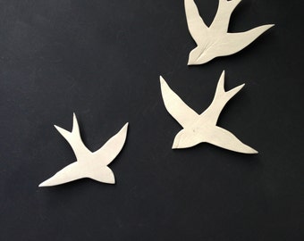 Wall art Birds Set of three porcelain swallows Modern silhouette ceramic wall sculpture installation