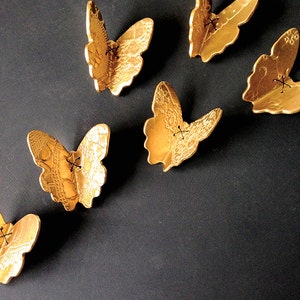 3D butterfly wall art Home decor gift Original gold porcelain ceramic sculptures butterflies Lace detail & blackened copper wire image 4