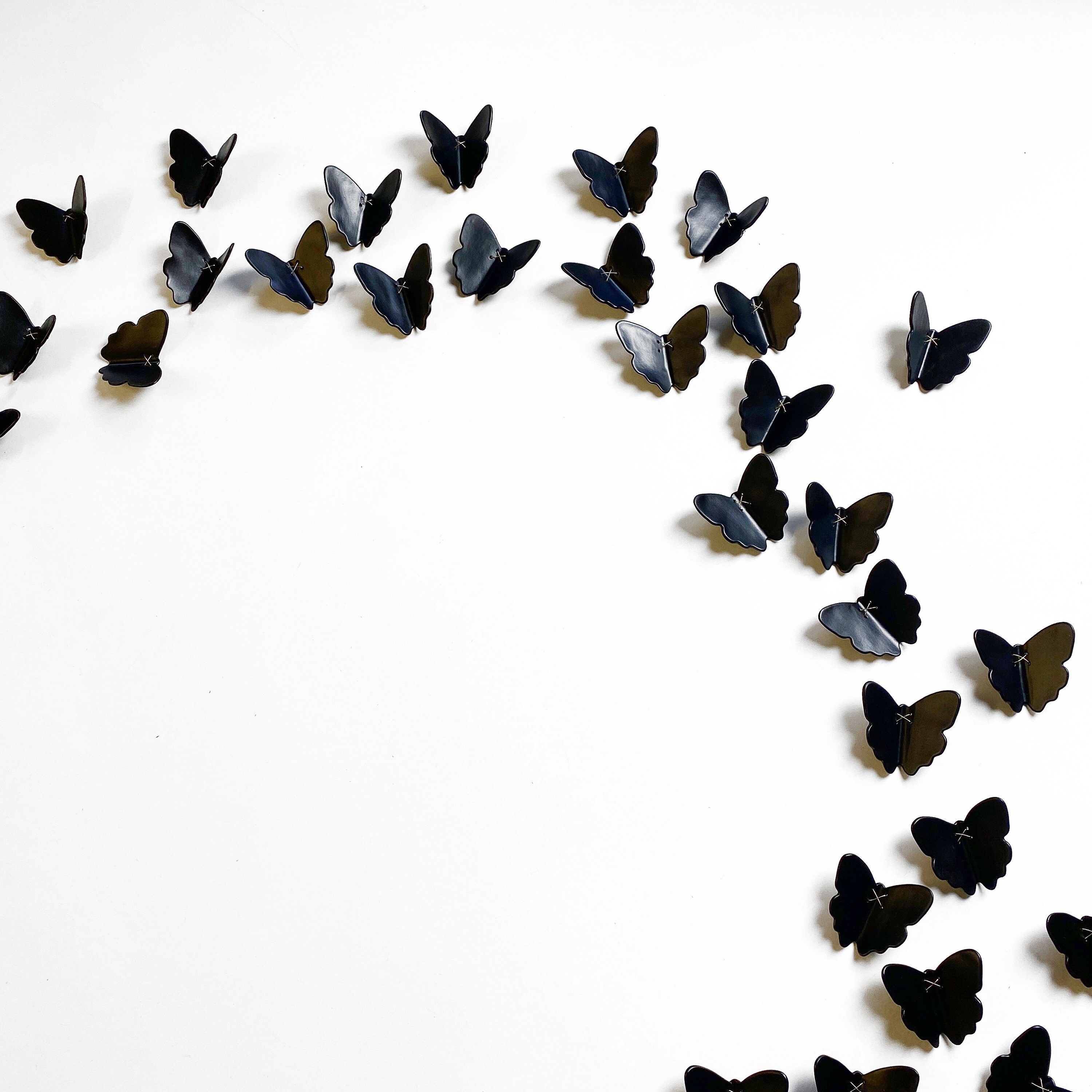 Oversized wall art Black ceramic butterflies large wall sculpture Set