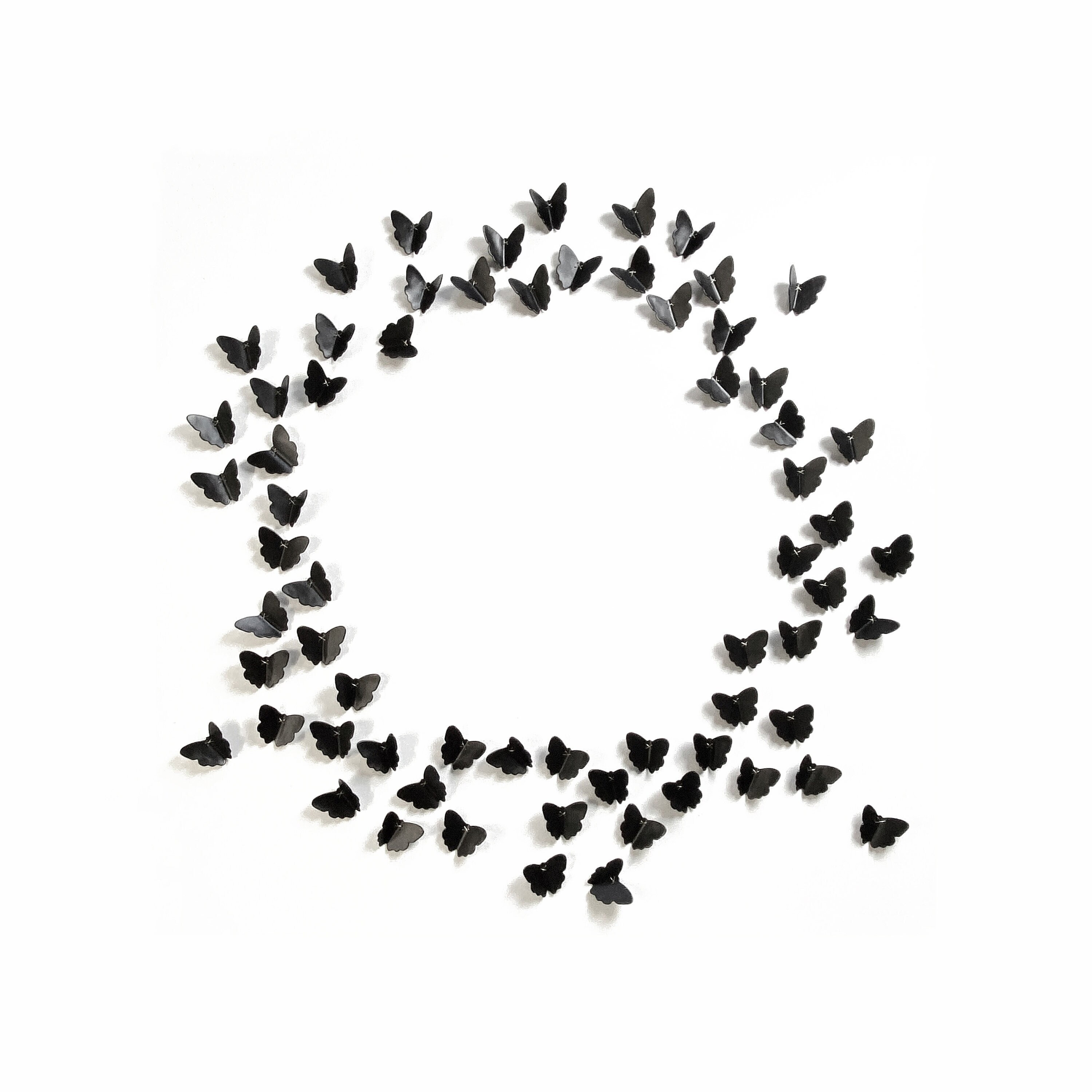 Oversized wall art Black ceramic butterflies large wall sculpture Set