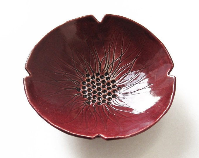 Mohn-Schüssel in Steingut-Keramik mit tief Rubin rote Glasur - Etsy.de