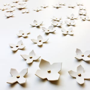 Abstract extra large wall art sculpture set 60 Ceramic geometric flowers gold White porcelain Modern Minimal contemporary READY TO SHIP