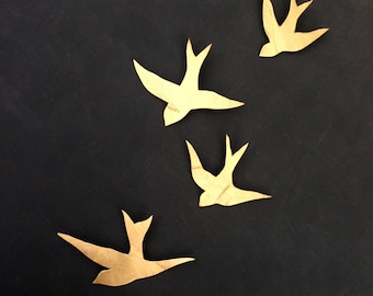We fly together Gold porcelain wall art swallows Modern ceramic gold bird wall sculpture Bathroom art gift Swallow family READY TO SHIP