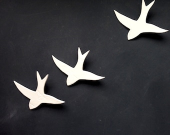 Original art wall sculpture Unique artwork Swallows Porcelain ceramic birds Wall art set in white porcelain ceramic