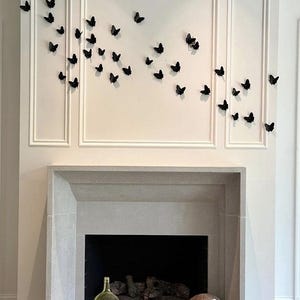 3D Porcelain Butterfly Wall Art: Black & Gold Wire Set of 18 image 4