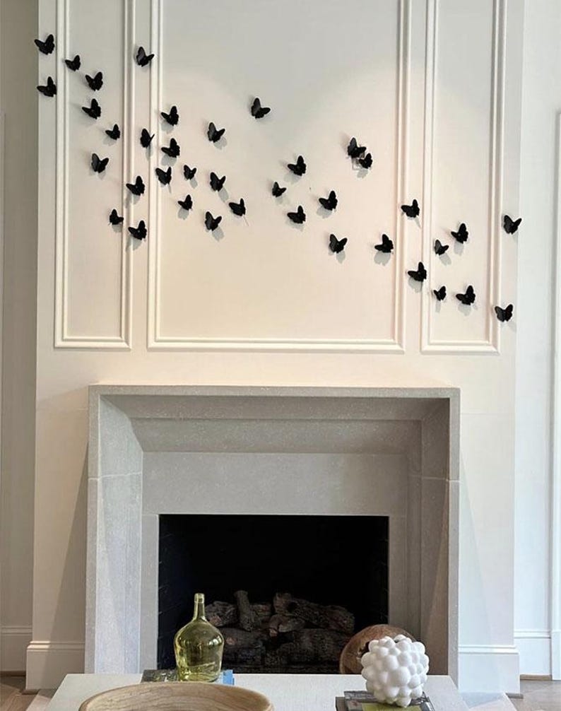 3D Porcelain Butterfly Wall Art: Black & Gold Wire Set of 18 image 4