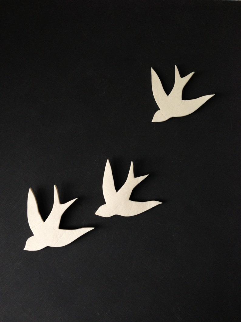 Porcelain swallows wall art Wall sculpture Bathroom Art Bathroom decor Modern decorative ceramic wall decor Set of three birds Xmas Gift image 1