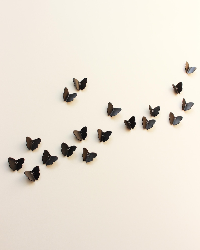 3D Porcelain Butterfly Wall Art: Black & Gold Wire Set of 18 image 1