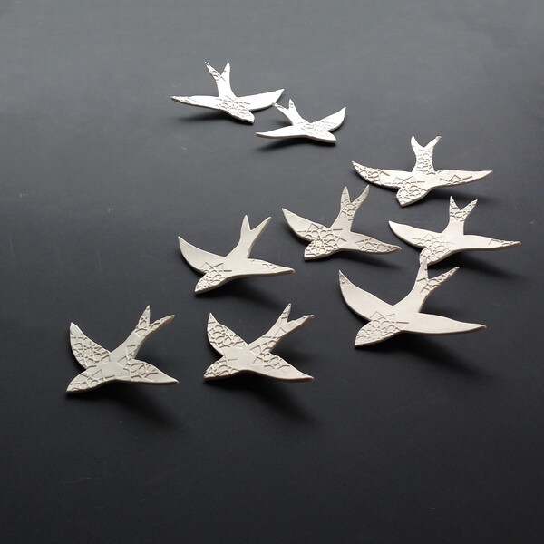 Original artwork Large wall art Swallows over Morocco Porcelain ceramic wall hanging sculpture Set of 9 birds Living room Bathroom Bedroom