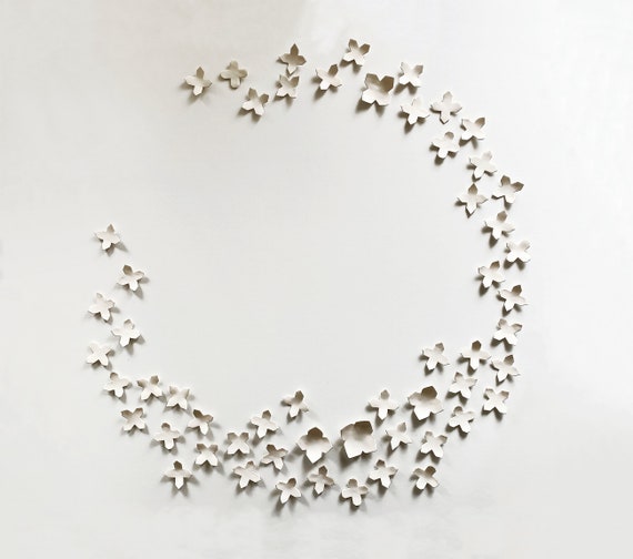 Abstract extra large wall art sculpture set 60 Ceramic geometric flowers White porcelain Modern original artwork Minimal contemporary craft
